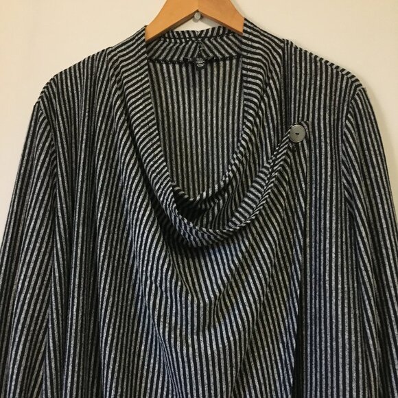 Jones New York Modern Grey and Black Pinstripe Wrapover Sweater - Picture 3 of 16